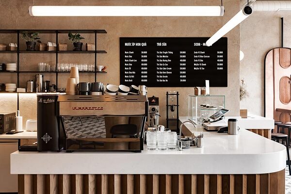 Thiết kế quầy bar quán cafe bằng gỗ