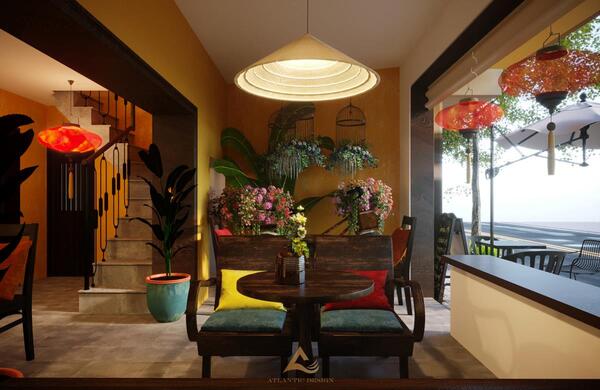 bố trí không gian quán cafe phong cách Indochine